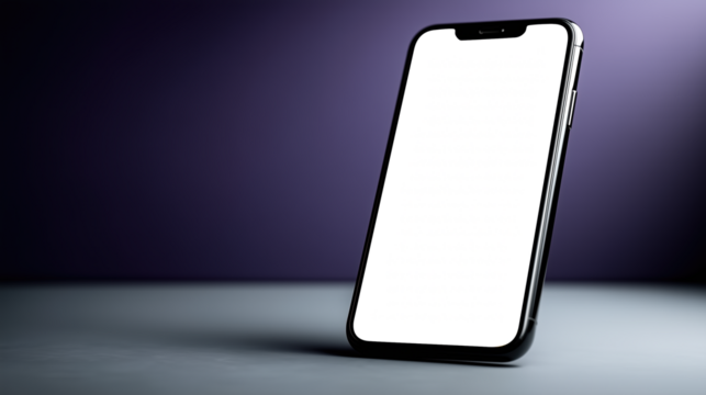 Smartphone avec écran blanc lumineux sur fond dégradé violet foncé