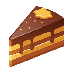 Delicious slice of chocolate cake with caramel drizzle and golden sprinkles