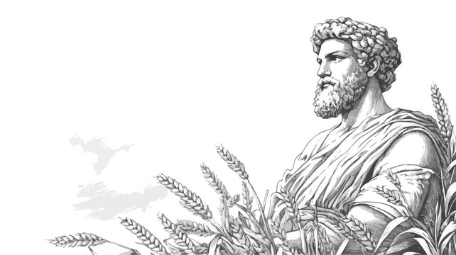 Engraved Illustration of Notus the Summer Wind in Vintage Style