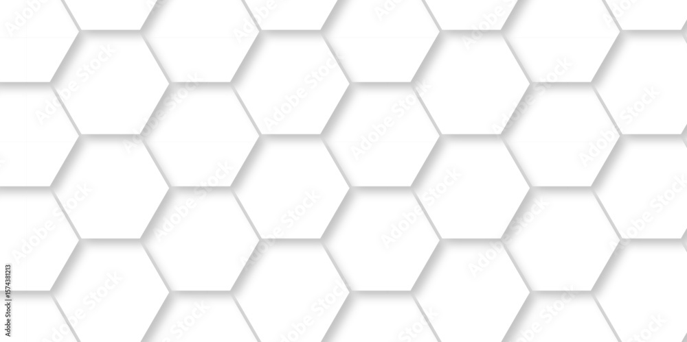 Poster seamless pattern with hexagons. hexagonal structure futuristic white background and embossed hexagon