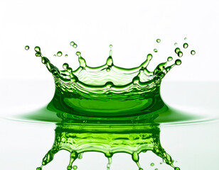 緑色の透き通った透明度の高い液体のミルククラウンと波紋
Green transparent liquid milk crown and ripples