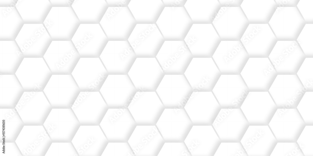 Poster seamless pattern with hexagons. hexagonal structure futuristic white background and embossed hexagon