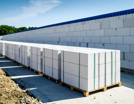 Aerated concrete blocks with construction site.