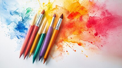 Watercolor brushes on vibrant artistic canvas creating colourful explosion