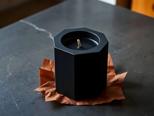 Octagonal Black Candle in Minimalist Setting