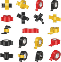 Fototapeta premium Create a kinds of deferent Black red yellow duct tape set vector art with white background.