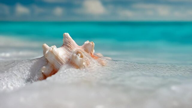 Discover calm waves and a beautiful seashell by the shore