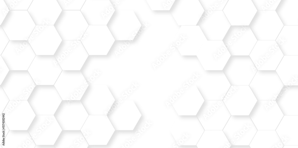 Poster seamless pattern with hexagons. hexagonal structure futuristic white background and embossed hexagon
