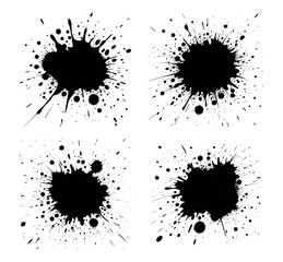 Abstract black ink splatters on white background for design elements and texture