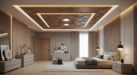 Luxury Home Interior with Classic Wooden Ceiling Design

