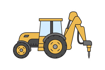 Tractor with hydraulic hammer. Vector illustration