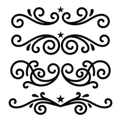 Calligraphy filigree lines Text dividers, vintage Flourishes decorative Scrolls wedding Ornate and stars, fancy elegant page decoration design elements, Header Swirls menu cards Ornamental Border
