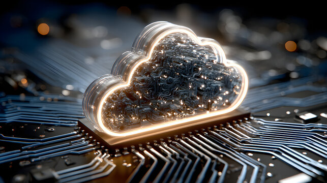 Glowing Cloud Lock On Blue Circuit Board Background Representing Data Protection - Powered by Adobe
