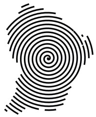 Symbol Map of the Overseas department Guyane francaise (France) showing the territory with a black spiral line