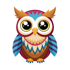 Fototapeta premium Cute cartoon owl with big eyes and colorful feathers illustration