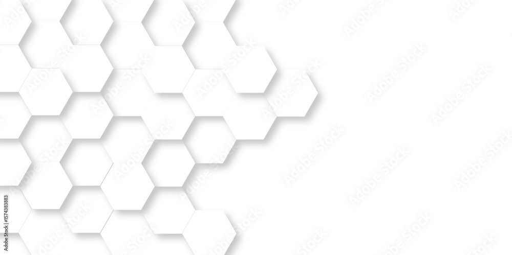 Poster seamless pattern with hexagons. hexagonal structure futuristic white background and embossed hexagon