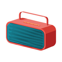 Fototapeta premium Modern red portable bluetooth speaker with teal speaker grill and handle