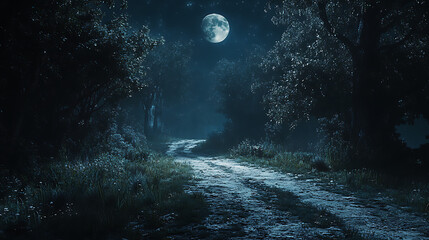 Silver moon rays glowing through thick forest canopy high resolution picture