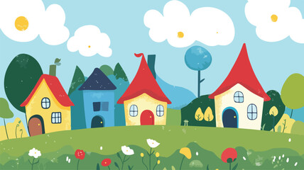Fototapeta premium Enchanting Gnome Village with Fairytale Houses in Lush Landscape