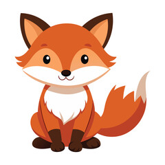 Obraz premium Cute cartoon fox sitting with a fluffy tail and white chest