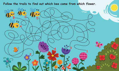 Bee and Flower Matching Puzzle - Fun Spring Activity for Kids