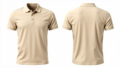 Light brown polo shirt, front and back mockup on white background.
