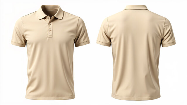 Light brown polo shirt, front and back mockup on white background.