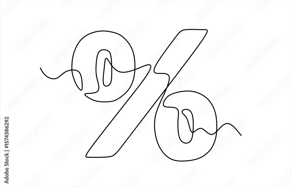 Poster one continuous line drawing of a percent sign. vector illustration. linear percent icon isolated, co