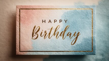 Elegant Happy Birthday Card with Gold Script on Pastel Watercolor Background