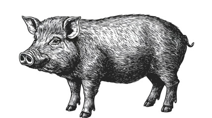 Vintage Woodcut Engraving Style Old Black Hog Illustration