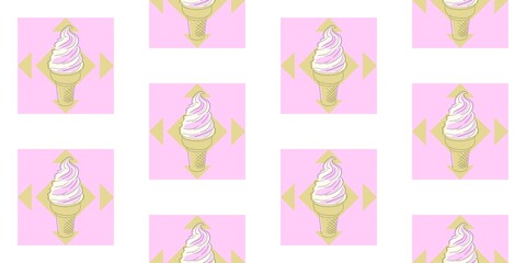 Seamless pattern with ice cream in geometric style on a white background
