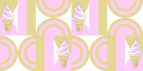Seamless pattern with ice cream in geometric style on a white background