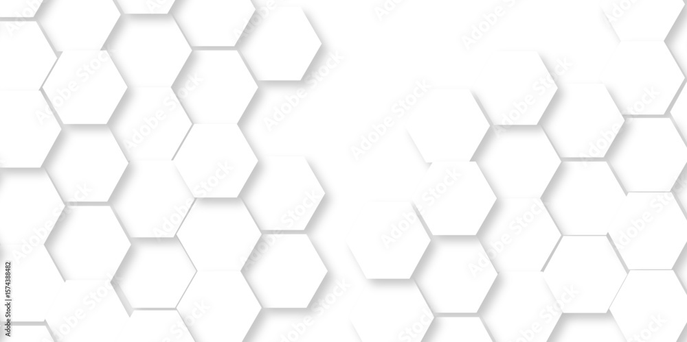 Poster seamless pattern with hexagons. hexagonal structure futuristic white background and embossed hexagon