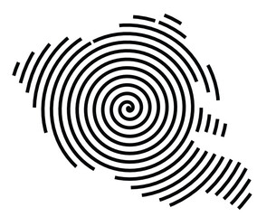 Symbol Map of the Province Ragusa (Italy) showing the territory with a black spiral line