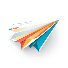 Fototapeta premium Flat icon Paper airplane folded from JSON code sheet, flying, solid colors, white background.