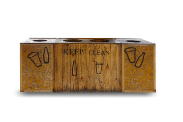 vintage wooden recycling bins box isolated on white background. This has clipping path.