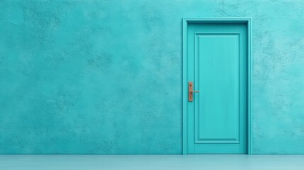 A vibrant turquoise door stands against a matching textured wall, creating a striking visual contrast, Ideal for themes of transition, creativity, or home decor in design projects,