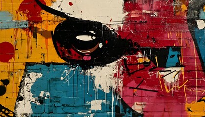 Graffiti on brick, colorful urban design.