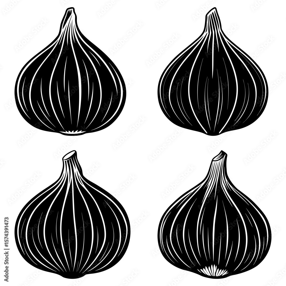Poster Four black and white figs in a simple vector art style arranged in a square formation on white