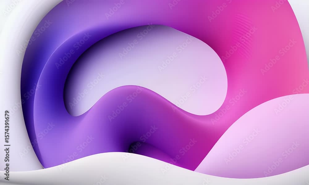 Poster a white background with a gradient color of purple and pink, featuring an abstract shape in the midd