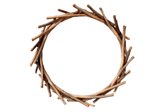 round frame made of wood stick isolated on white transparent background .png 