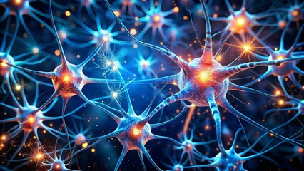 Intricate Neural Network  A Microscopic View of Interconnected Brain Cells Communicating Through Synaptic Transmission