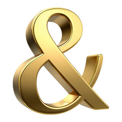 Golden ampersand character icon isolated on png transparent background