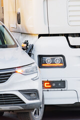 Accident between a truck and a passenger car. vertical shot