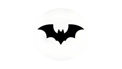 Fototapeta premium This is a simple, graphic image. On a white background in the center is a black bat icon in a circle. The bat has its wings spread wide. This image can be used as a logo, icon or symbol.