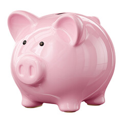 front facing pink ceramic piggy bank isolated on png transparent background