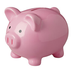side view pink ceramic piggy bank isolated on png transparent background