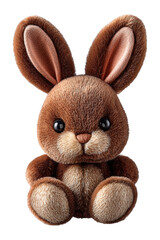 brown plush bunny toy sitting isolated on png transparent background