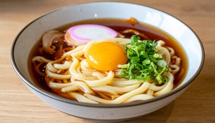 kamatama udon, hot udon noodles with raw egg and soy sauce. japanese food 