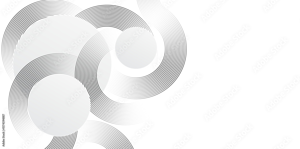 Poster smooth silver swirl circle background with soft gradients and reflections.